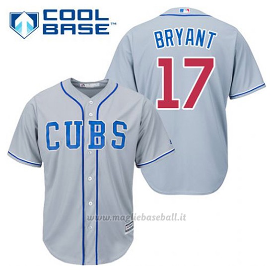 Maglia Baseball Uomo Chicago Cubs 17 Kris Bryant Grigio Alterner Cool Base